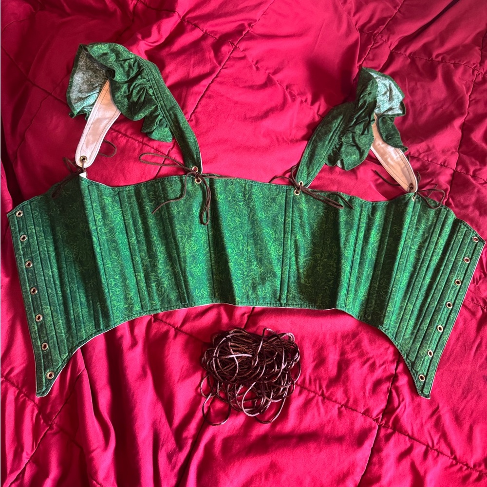 Custom Made Emerald Green Printed Corset Small